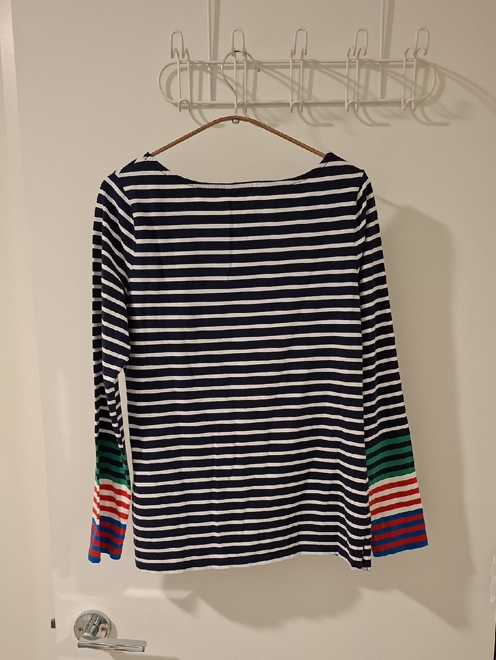 Boden Navy & Rainbow Stripe Essential Boatneck Breton Long-sleeve Tee (Size M) - Picture 5 of 7